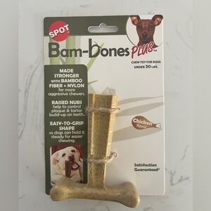 SPOT Bam-Bones PLUS Dog Chew Toy - Bamboo & Nylon, 4”, Chicken Flavor- NWT